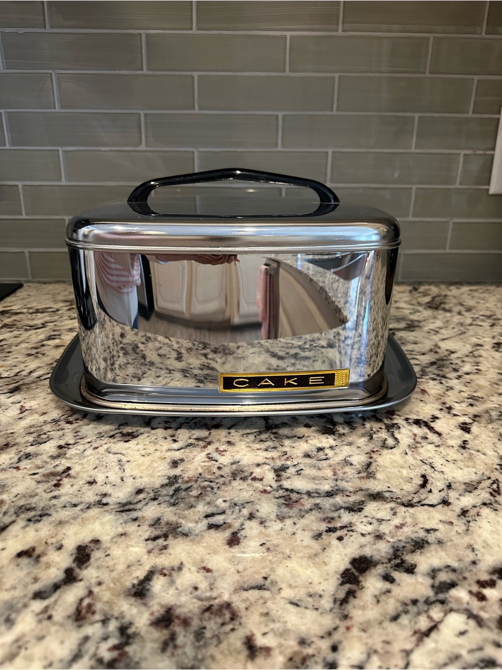Vintage Stainless Steel (chrome) Cake Carrier with Black Handle